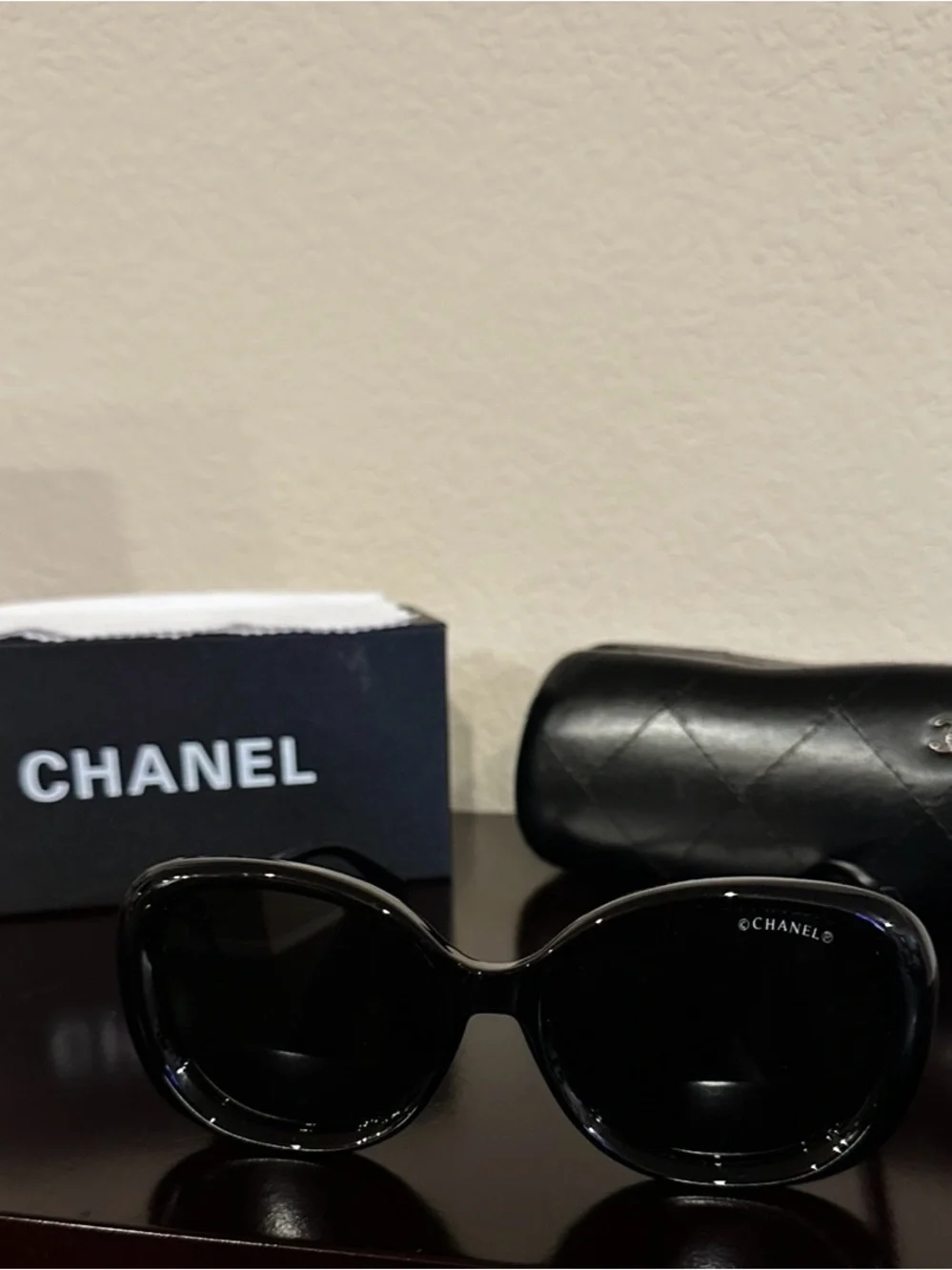 CHANEL Black Round Oversized Sunglasses